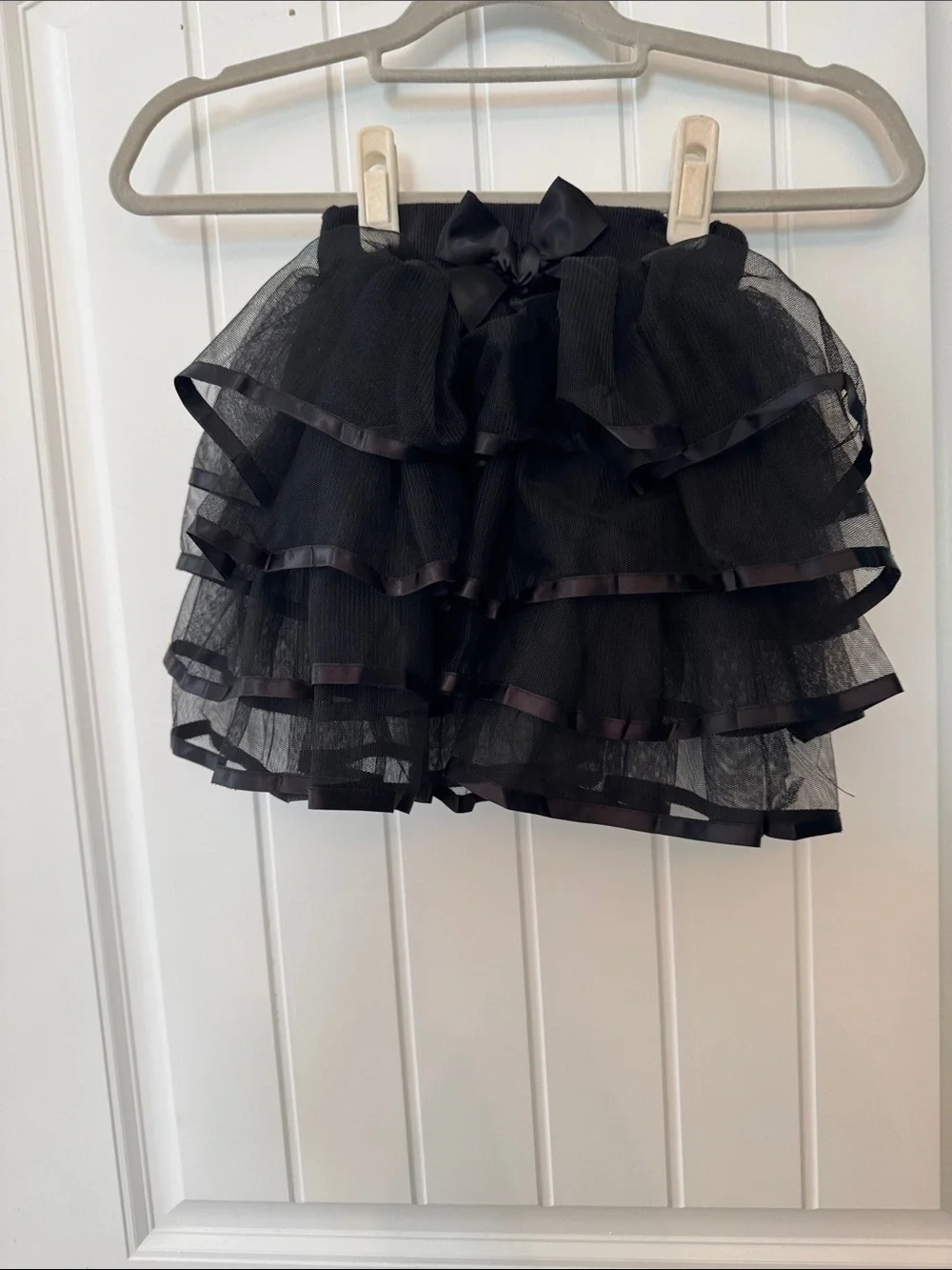 Tiered Black Tulle Skater Skirt with Bow Accent